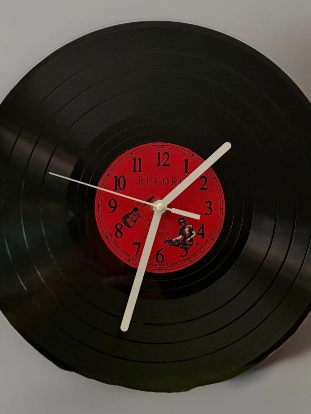 Black Vinyl Record Wall Clock with Red Center - Unbranded